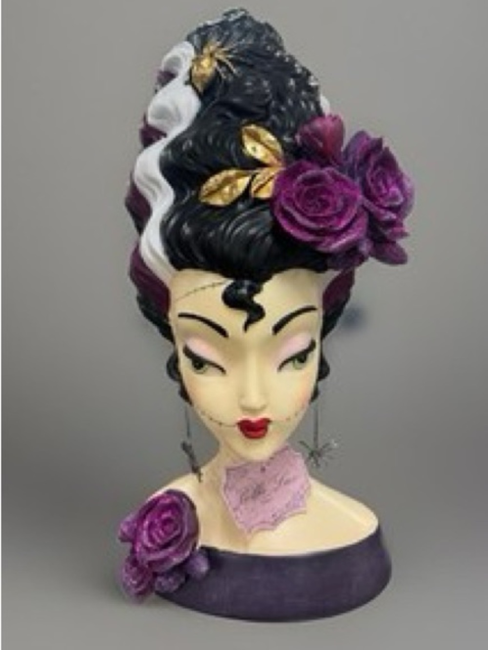 Bella Luxx Purple and Black Goth Bride of Frankenstein Bust, New 2026